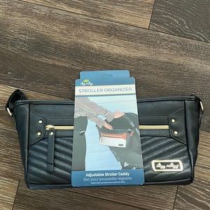 New w/ Tags black, vegan leather adjustable stroller caddy